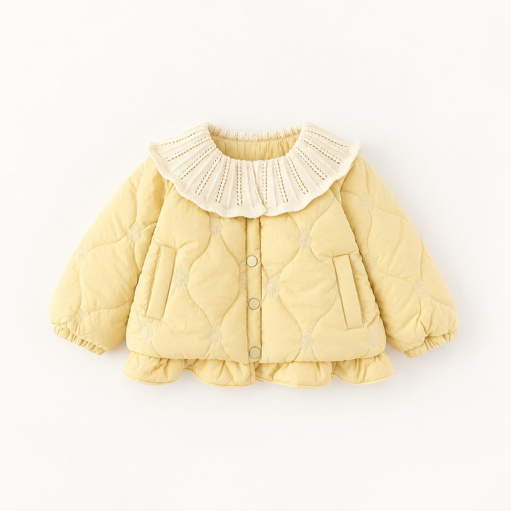 Toddler Baby Girl Winter Coat, Large Collar Warm Jacket, Sweet Long Sleeve Padded Outfit for New Year, Christmas, Daily & Outdoor Wear 0-4T