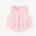 Baby Girl Solid Color Sleeveless Round Neck Vest with Bow Decor for Winter & Autumn, Cute Sweet Warm Waistcoat, Daily & Outdoor Casual Wear, 0-3T