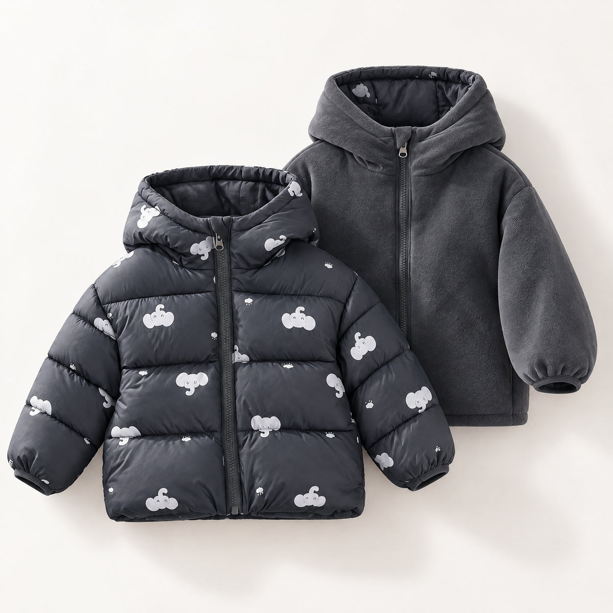 Autumn Winter Baby Girl Fleece Jacket Thermal Hooded Long-sleeved Boy Jacket Thickened Windproof Double-sided Wear Neutral Outdoor Leisure Sports Cotton Clothes