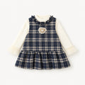 2Pcs Set Baby Girl Autumn Winter Round Neck Long Sleeve Plaid Heart Print Dress Suit, Sweet Fashion Outfit for Infant Toddlers, Daily & Outdoor Casual Wear, 0-3T