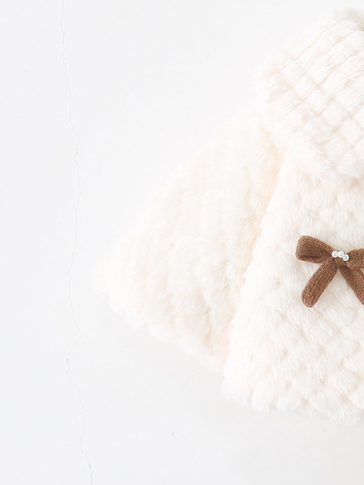 Baby Girl Autumn Winter Long Sleeve Solid Cape Coat with Square Lapel & Bow Decor, Cute Sweet Warm Jacket for Infant Toddlers, Daily & Outdoor Casual Wear, 0-3T