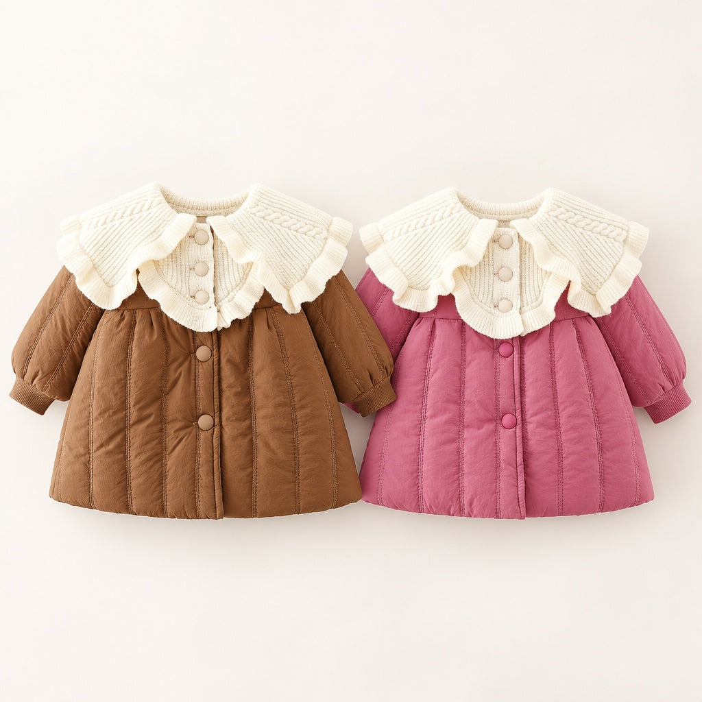 Infant Baby Girl Coat Solid Color Jacket 0-3Y | Fall Winter Long Sleeve Warm Windproof Korean Style Coat for Casual Daily & Outdoor Wear
