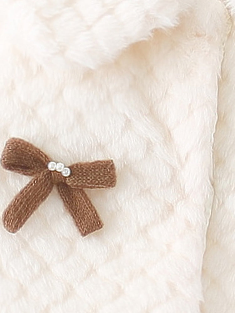 Baby Girl Autumn Winter Long Sleeve Solid Cape Coat with Square Lapel & Bow Decor, Cute Sweet Warm Jacket for Infant Toddlers, Daily & Outdoor Casual Wear, 0-3T