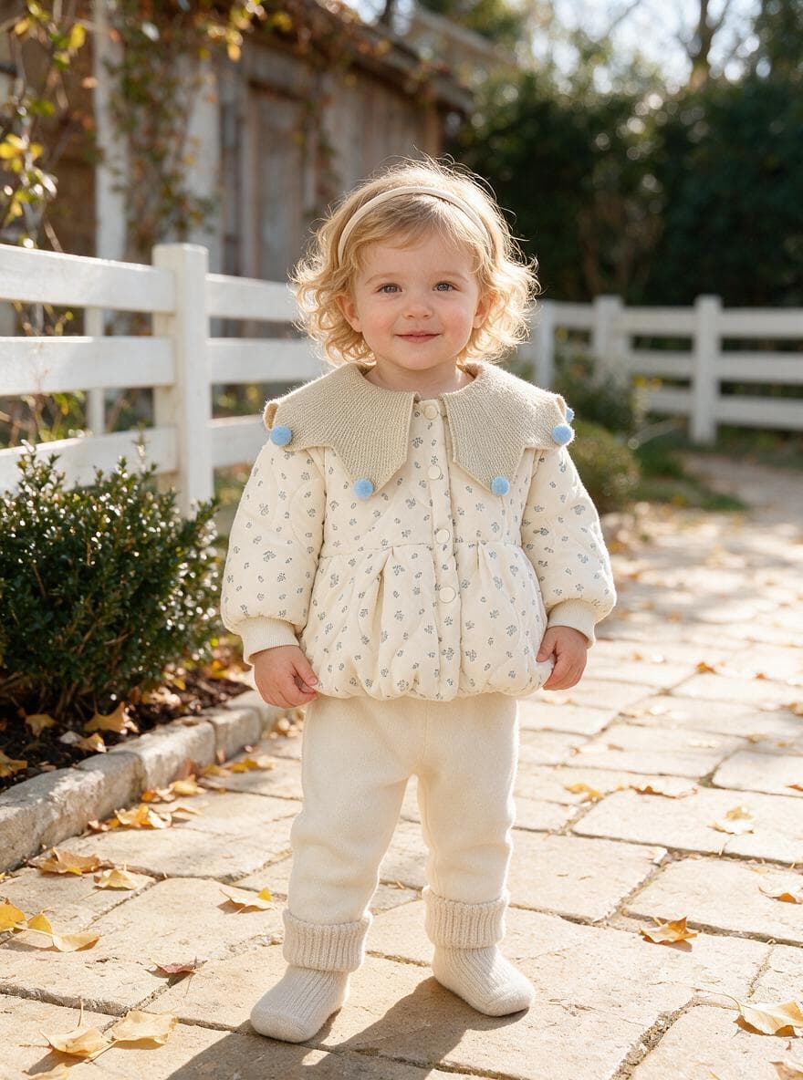 Baby Girl Floral Long Sleeve Winter Coat, Sweet Knit Collar Warm Padded Jacket for Toddler Infants, Cute Outfit for Daily & Outdoor Wear, 0-4T