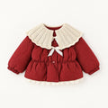 Baby Girl Red Polka Dot Winter Jacket | Lace Big Collar Long Sleeve Warm Windproof Coat, Children's Clothing for Christmas, Thanksgiving, New Year, Daily & Outdoor Wear  0-4T