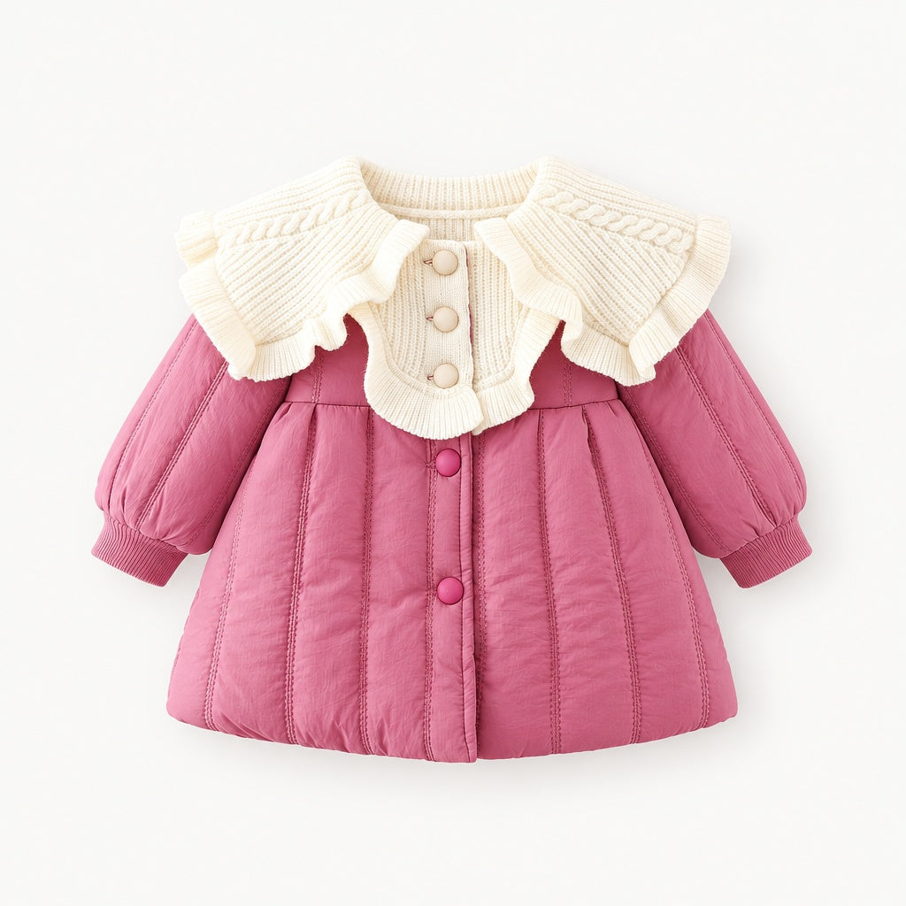 Infant Baby Girl Coat Solid Color Jacket 0-3Y | Fall Winter Long Sleeve Warm Windproof Korean Style Coat for Casual Daily & Outdoor Wear