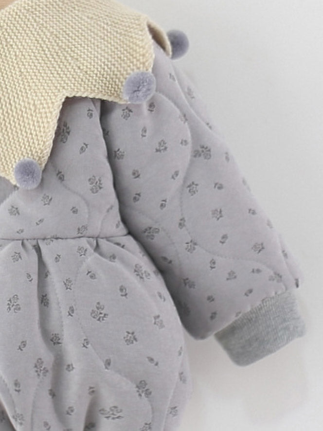 Baby Girl Floral Long Sleeve Winter Coat, Sweet Knit Collar Warm Padded Jacket for Toddler Infants, Cute Outfit for Daily & Outdoor Wear, 0-4T