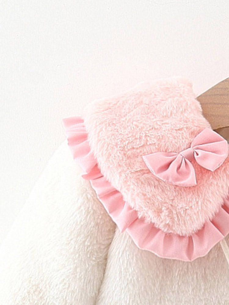 Winter Baby Girl Solid Color Long Sleeve Lapel Coat with Bow Decor, Comes with Matching Bag, Cute Sweet Fashion Windproof Warm Jacket for Infant Toddlers, Daily & Outdoor Casual Wear, 0-3T