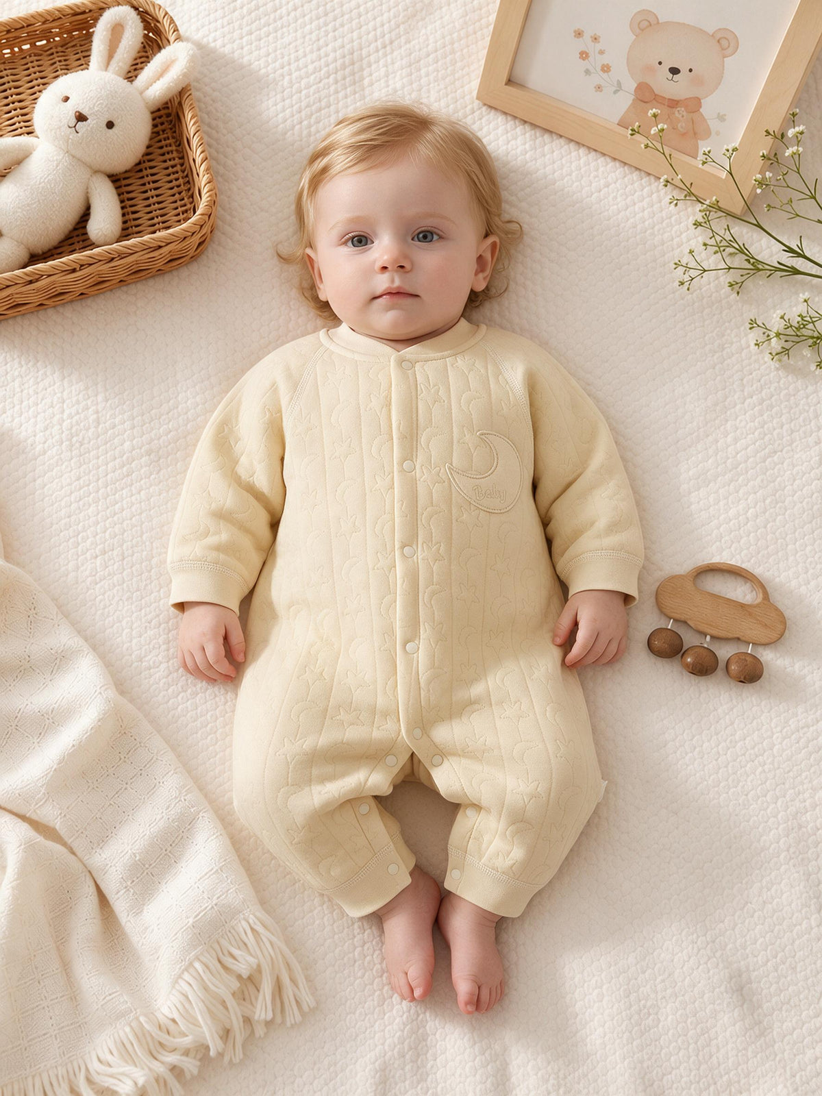 Unisex Solid‑Color Long‑Sleeve Baby Onesie, 100% Cotton Warm Newborn Romper, Indoor Outdoor Daily Wear for 0‑2 Years Old