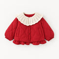 Toddler Baby Girl Winter Coat, Large Collar Warm Jacket, Sweet Long Sleeve Padded Outfit for New Year, Christmas, Daily & Outdoor Wear 0-4T