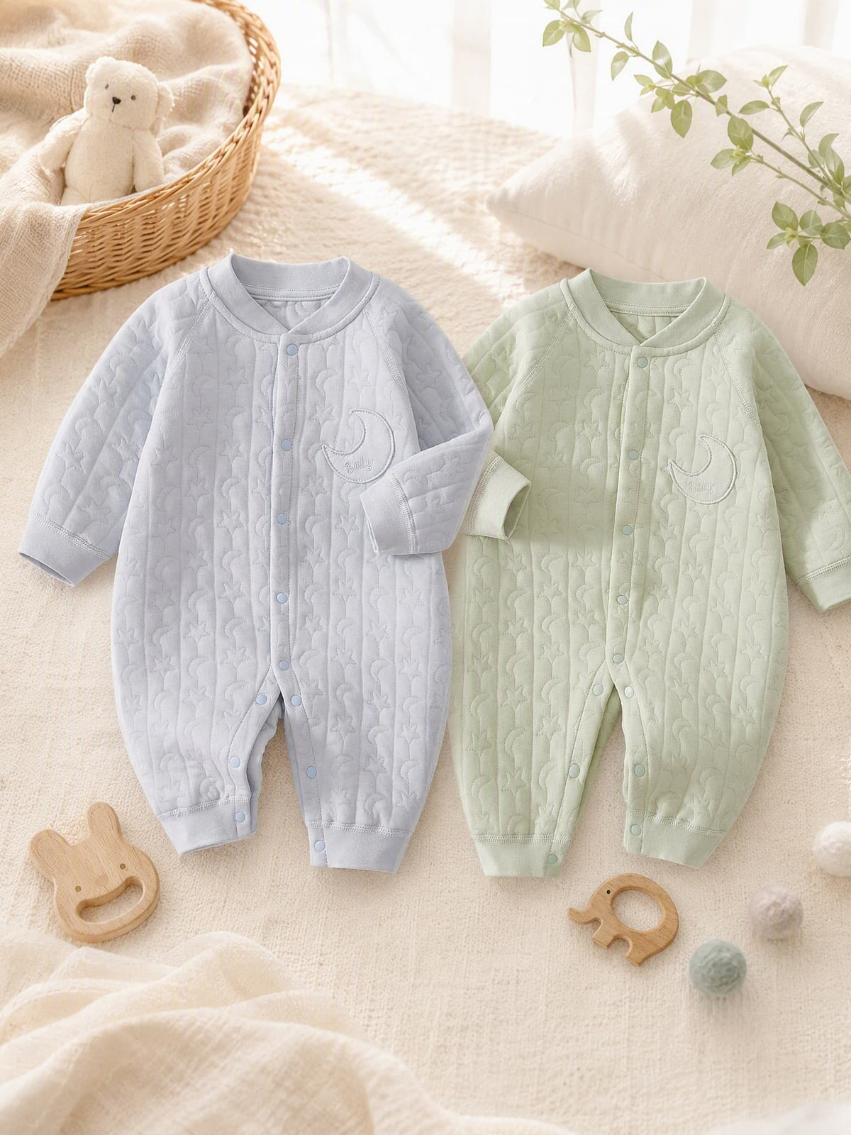 Unisex Solid‑Color Long‑Sleeve Baby Onesie, 100% Cotton Warm Newborn Romper, Indoor Outdoor Daily Wear for 0‑2 Years Old