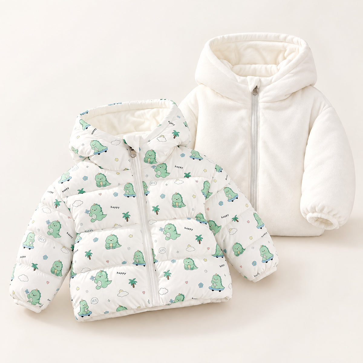Autumn Winter Baby Girl Fleece Jacket Thermal Hooded Long-sleeved Boy Jacket Thickened Windproof Double-sided Wear Neutral Outdoor Leisure Sports Cotton Clothes