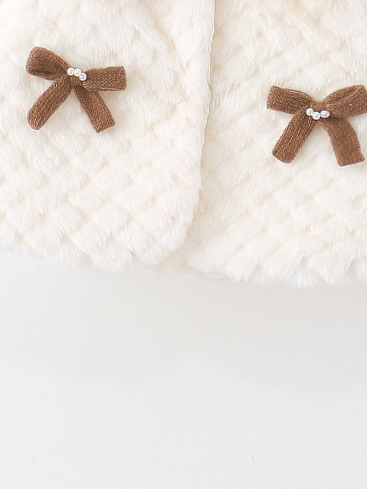 Baby Girl Autumn Winter Long Sleeve Solid Cape Coat with Square Lapel & Bow Decor, Cute Sweet Warm Jacket for Infant Toddlers, Daily & Outdoor Casual Wear, 0-3T