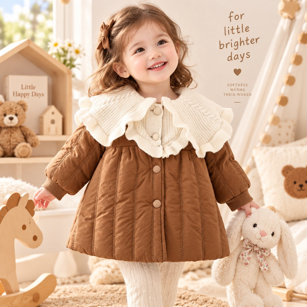 Infant Baby Girl Coat Solid Color Jacket 0-3Y | Fall Winter Long Sleeve Warm Windproof Korean Style Coat for Casual Daily & Outdoor Wear