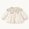 Baby Girl Floral Long Sleeve Winter Coat, Sweet Knit Collar Warm Padded Jacket for Toddler Infants, Cute Outfit for Daily & Outdoor Wear, 0-4T