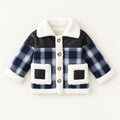 Baby Boy Plaid Long Sleeve Winter Coat, Korean Style Fashion Lapel Warm Windproof Cold Resistant Jacket, Casual Outfit for Daily & Outdoor Wear, 1-4T